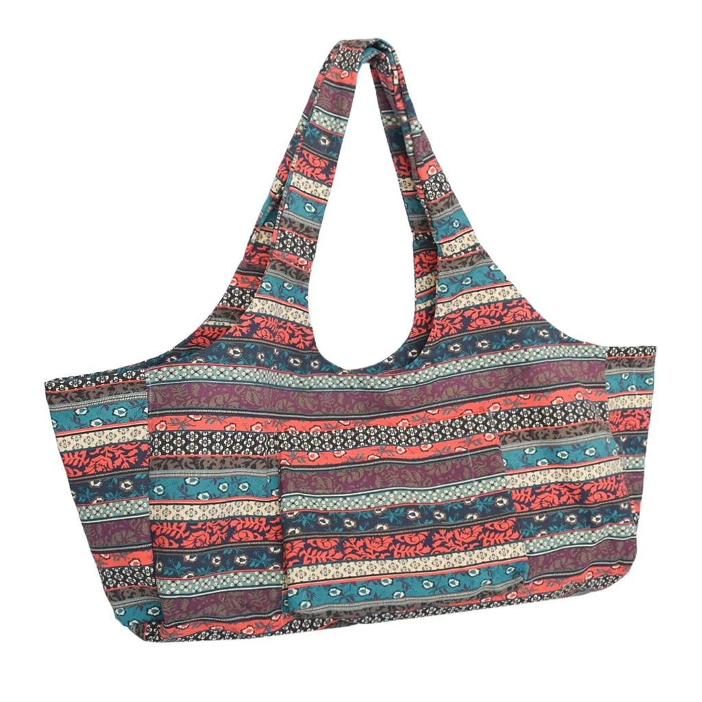 Patterned Canvas Yoga Mat Tote Bag Carrier with Side Pocket D532284