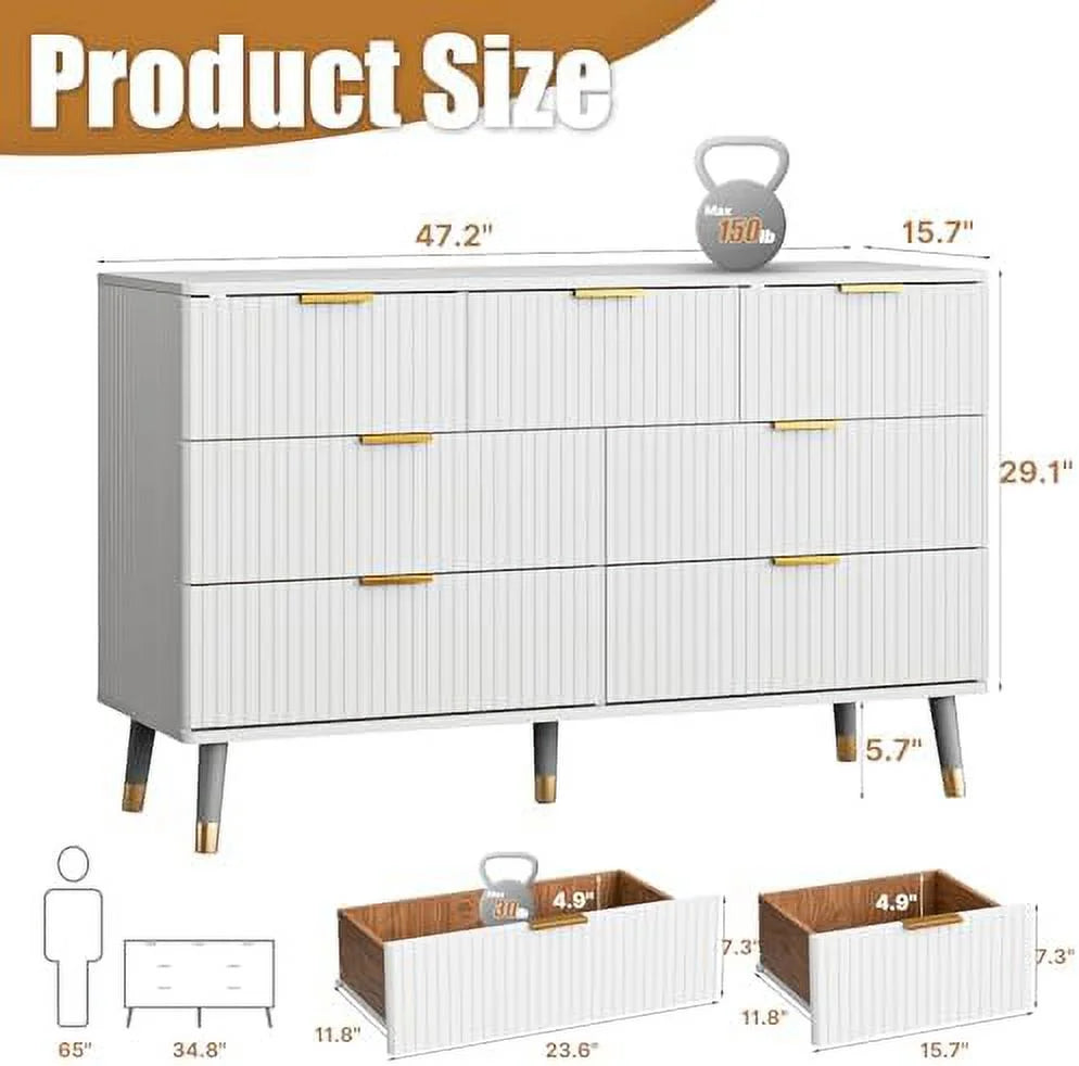 7 Drawer White Gold Wood Dresser C340