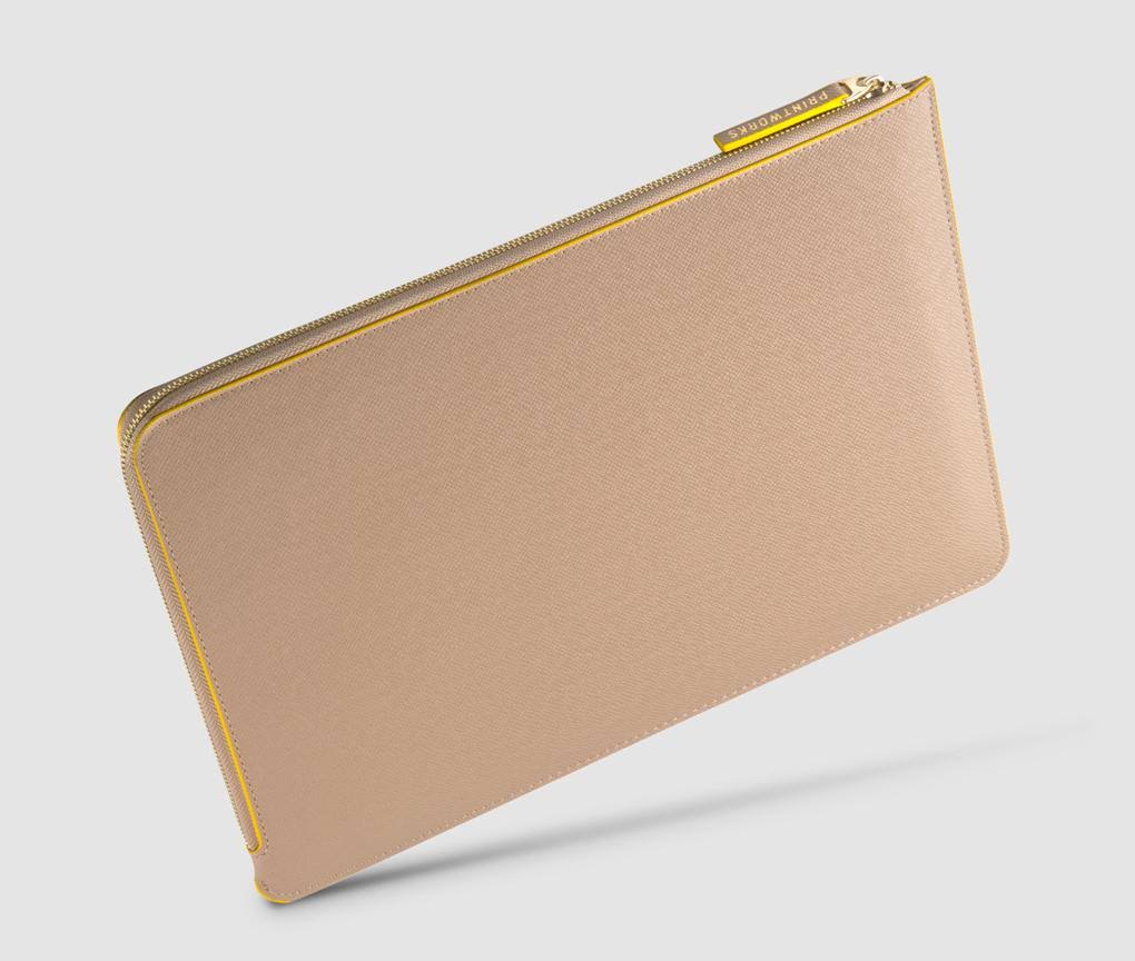 Laptop Case (Beige/Yellow) - 13-15 inch pu-leather S6133