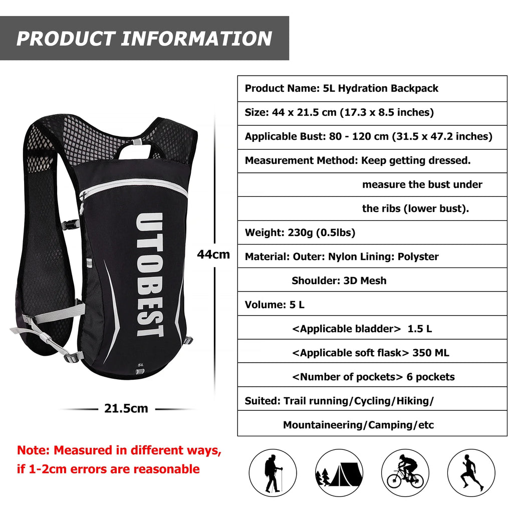 Running Backpacks Hydration Pack Running Vest 5L I603