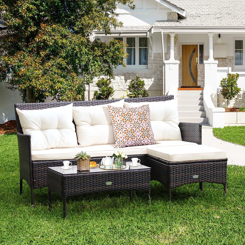 3 Pc Cushioned Patio Rattan Sofa Set K415967