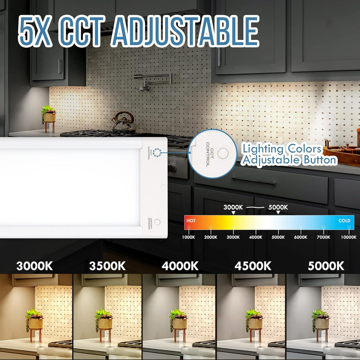 LED Under Cabinet Light, 18 Inch, 9W, 720lm, Dimmable, 5 Color Temperature, Pack of 2 D6366
