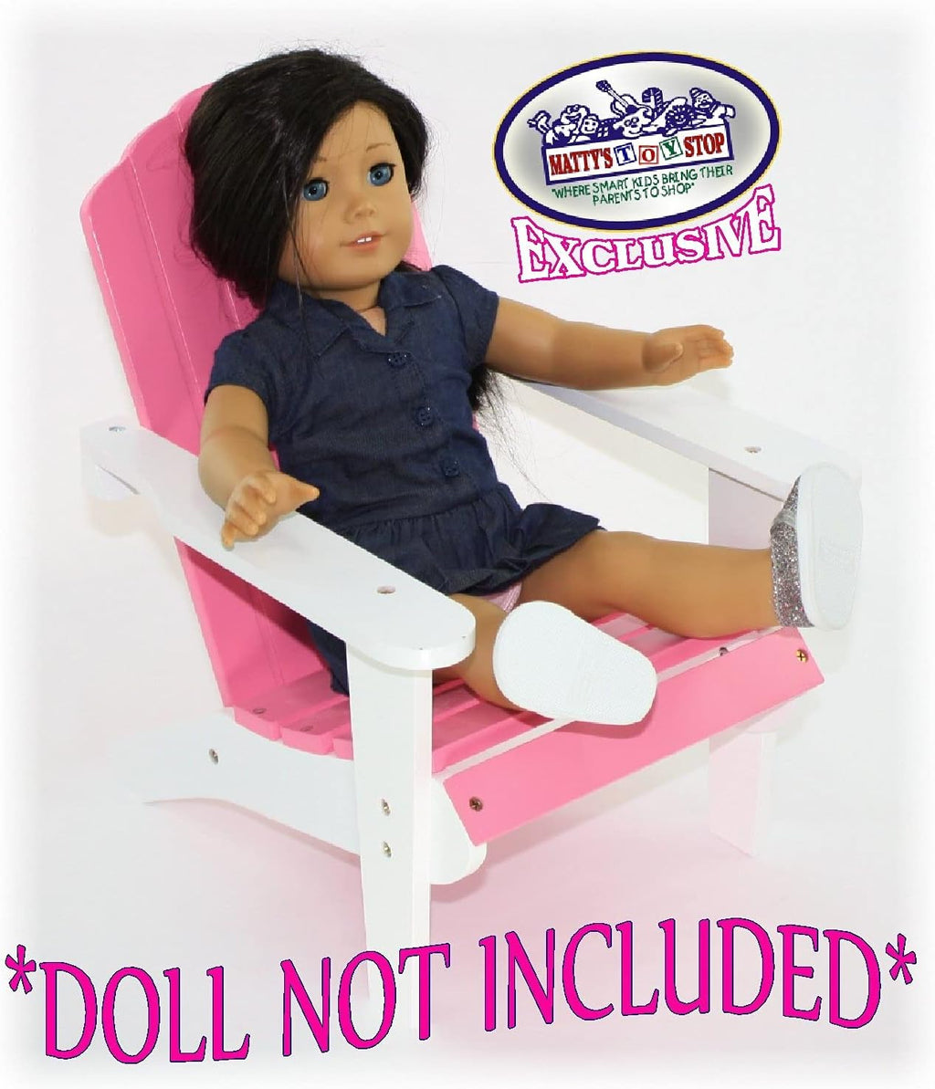 Pink/White Wooden Doll Furniture Adirondack Deck Chair J9982