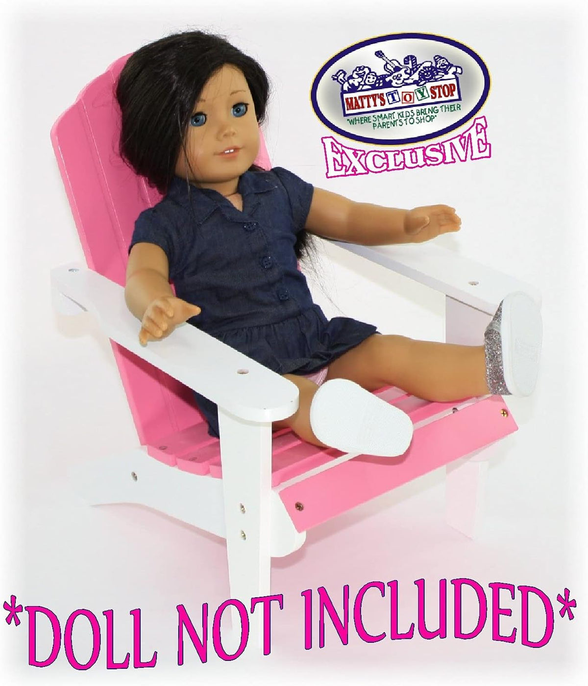 Pink/White Wooden Doll Furniture Adirondack Deck Chair J9982