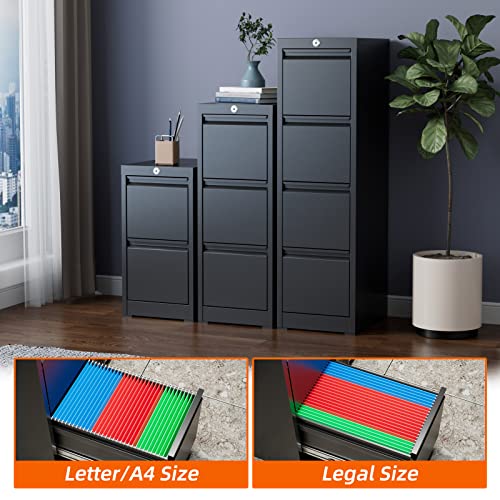 3 Drawer Metal File Cabinet with Lock, Black S136026