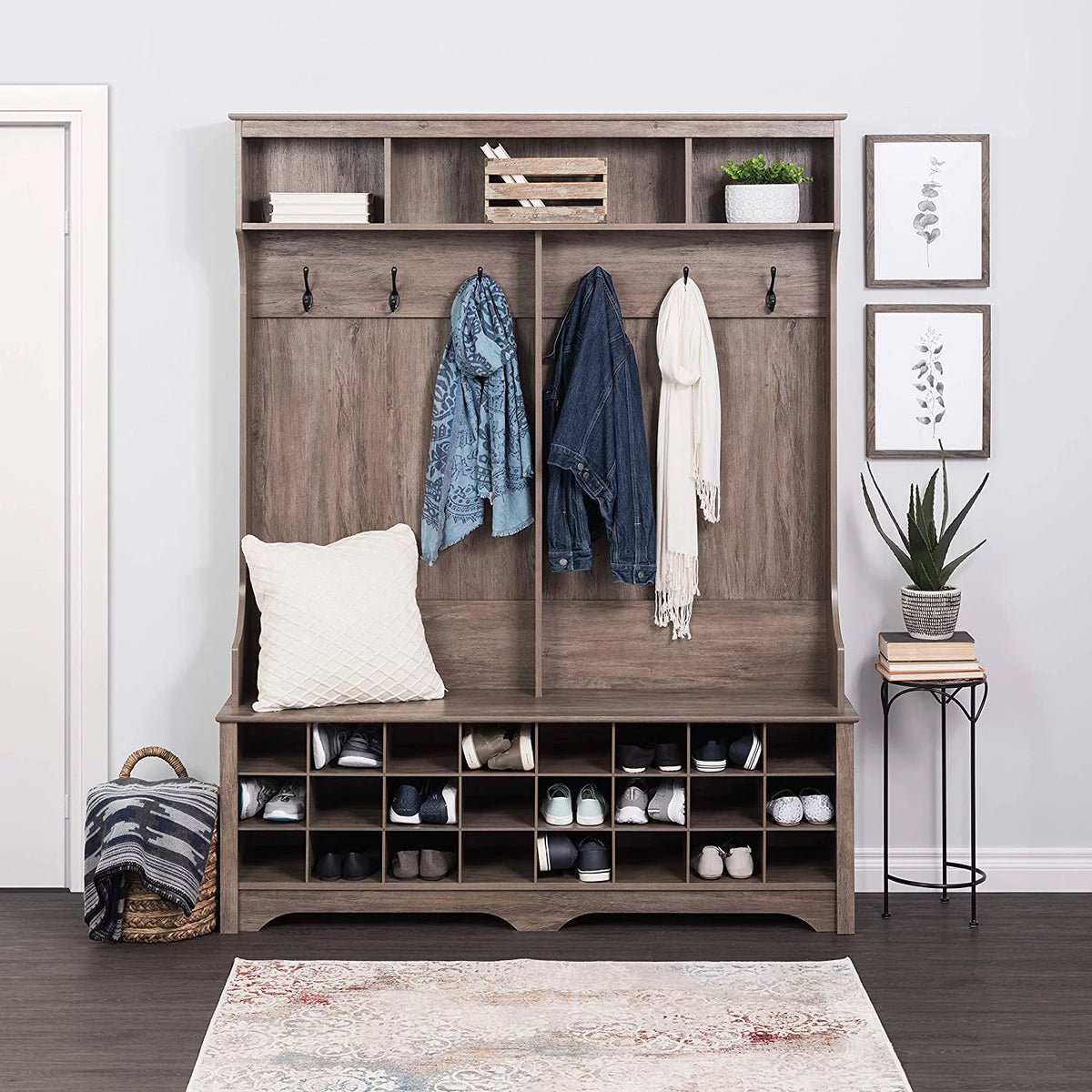 Gray Hall Tree with Bench and Shoe Storage G226541
