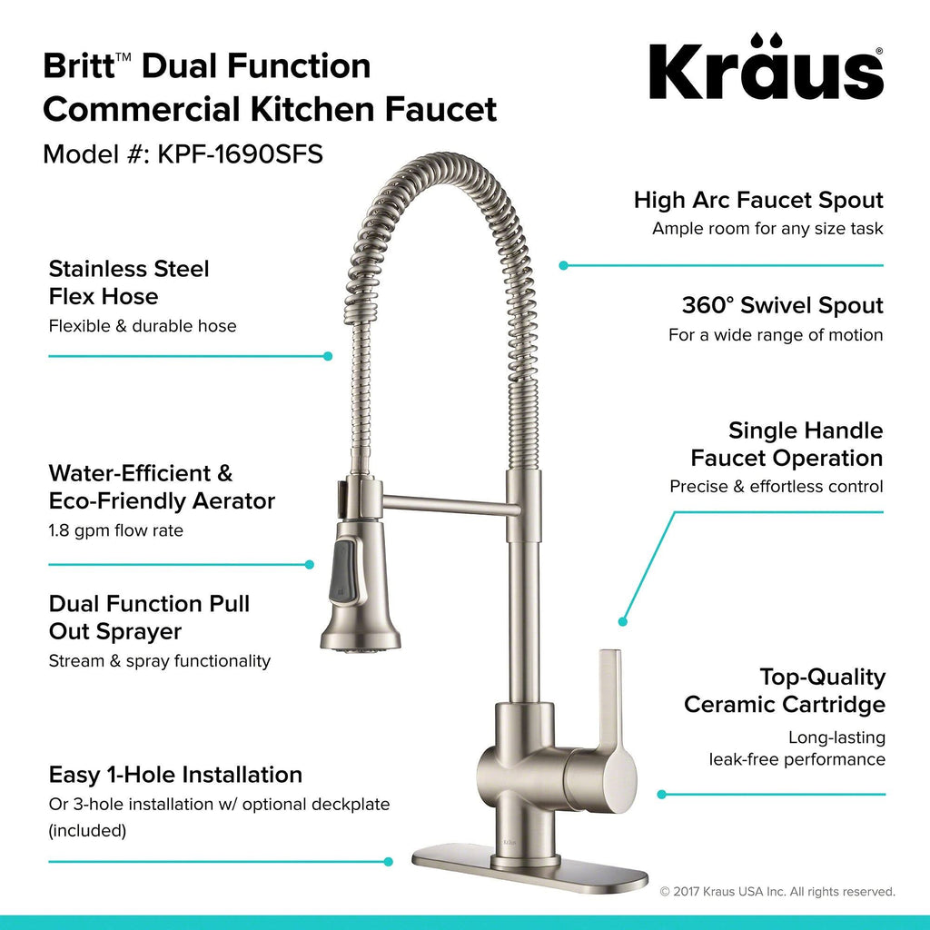 Brushed Gold & Matte Black Commercial Kitchen Faucet with Dual Function Sprayhead O4272