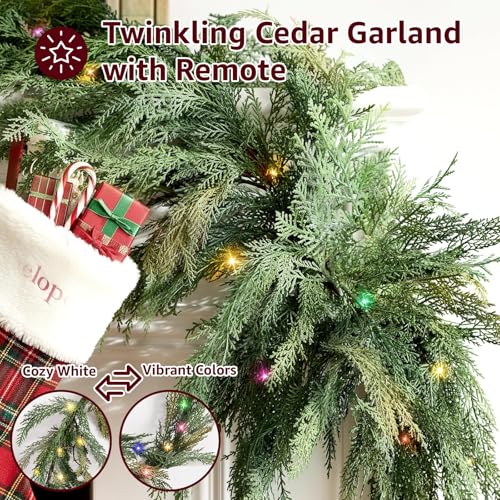 9ft Lighted Faux Cedar Garland E627