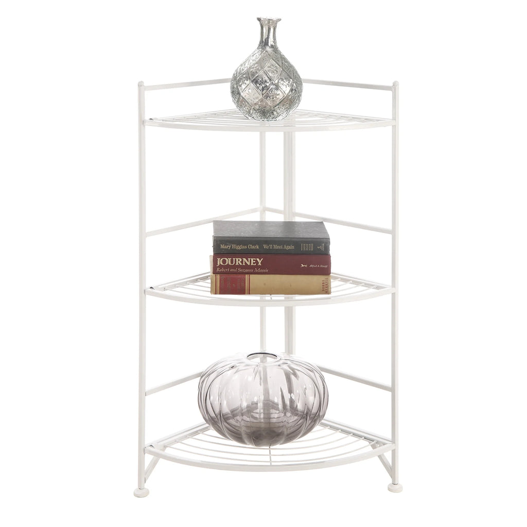 White 3 Tier Folding Metal Corner Shelf M98323