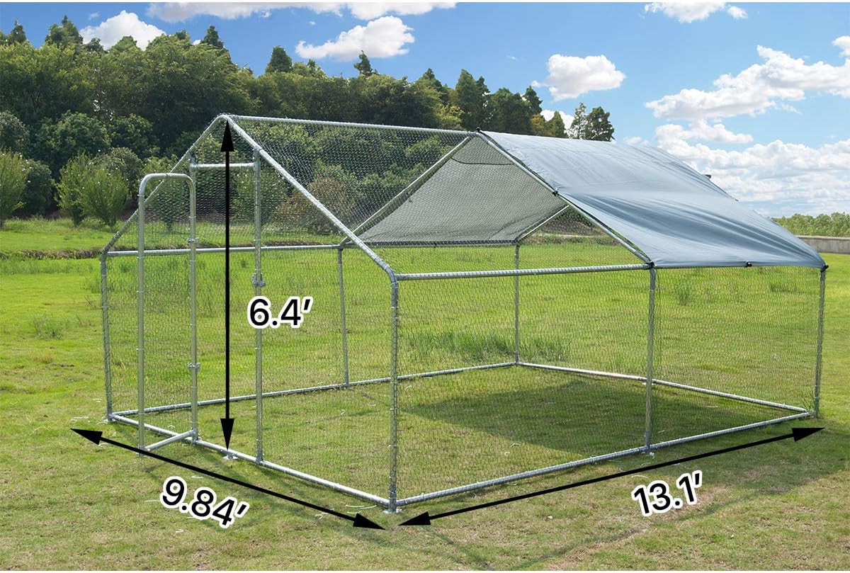 Large Metal Walk-in Chicken Coop with Waterproof Cover G8530