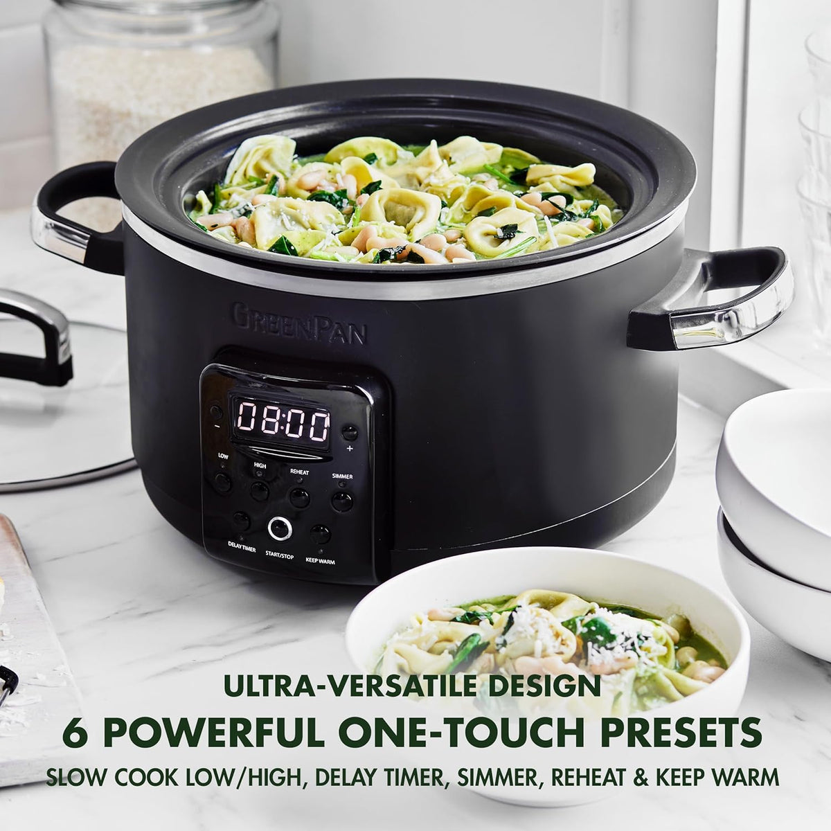 4QT Electric Slow Cooker with Lid, Hard Anodized Ceramic Nonstick Inner Pot M175280