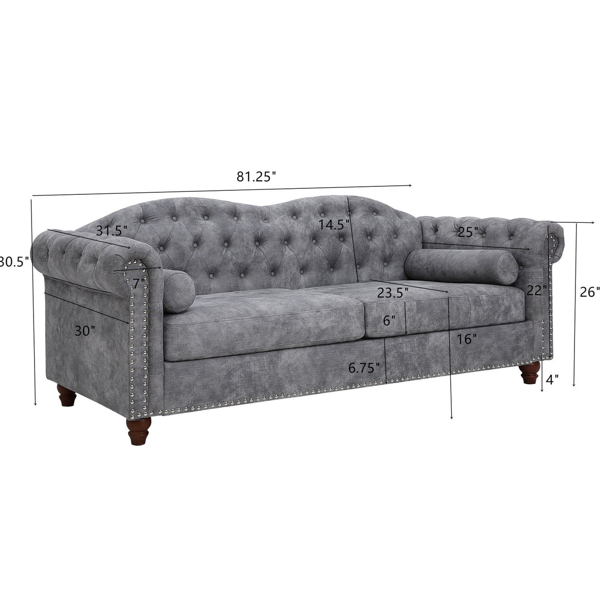 84" Chesterfield Fabric Upholstered Sofa with 2 Pillows G623606