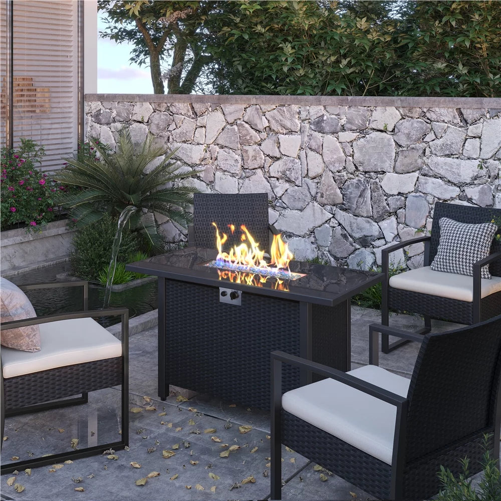 43 Outdoor Gas Fire Pit with Tempered Glass Tabletop, Black B1629