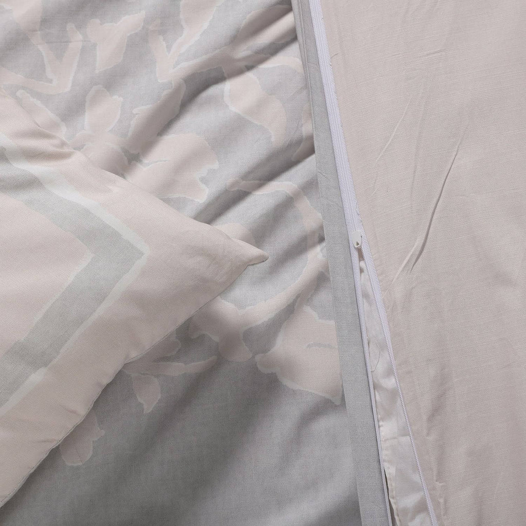Grey and Tan Cotton Percale Reversible Duvet Cover Set - Queen F926669