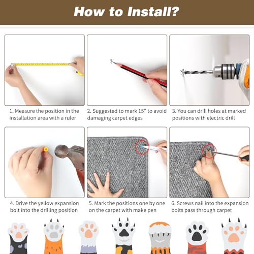 71x15.8 Thickened Cat Wall Climbing Carpet with 16 Fixed Nails C68036
