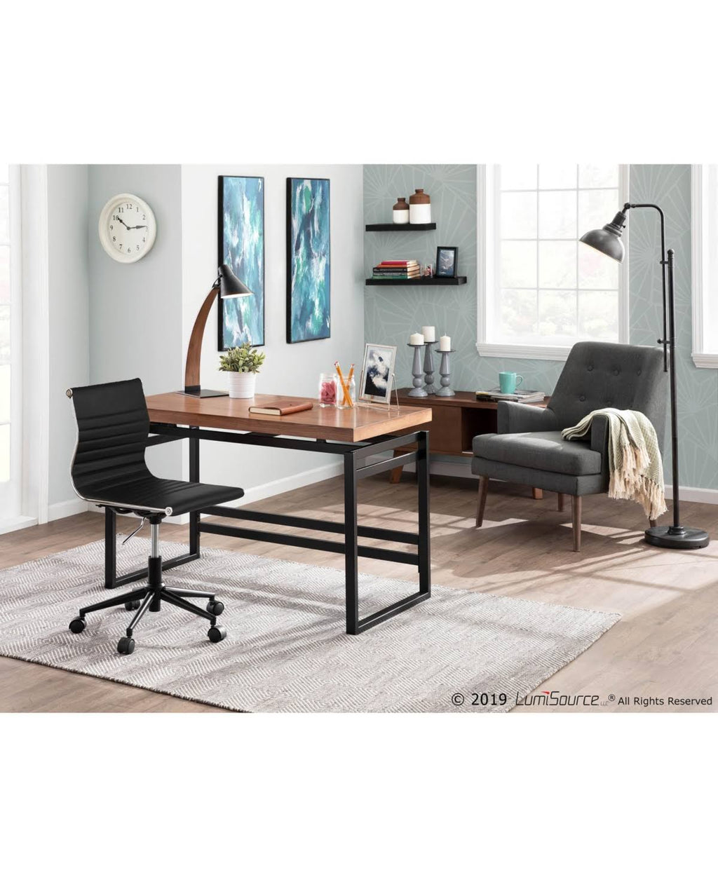 Industrial Task Chair in Black and Camel Faux Leather A2561