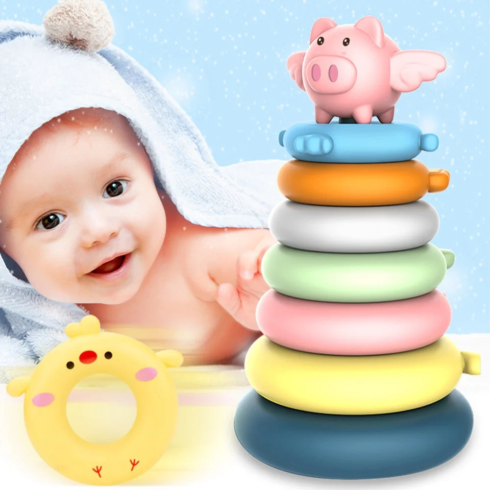 7 Rings Baby Stacking Nesting Toys Sensory Educational Montessori Baby Blocks Stacker F2928