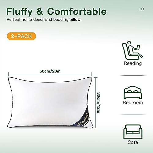 Pack of 2 Throw Pillow Inserts, 12x20, White, 100% Cotton Cover P100976