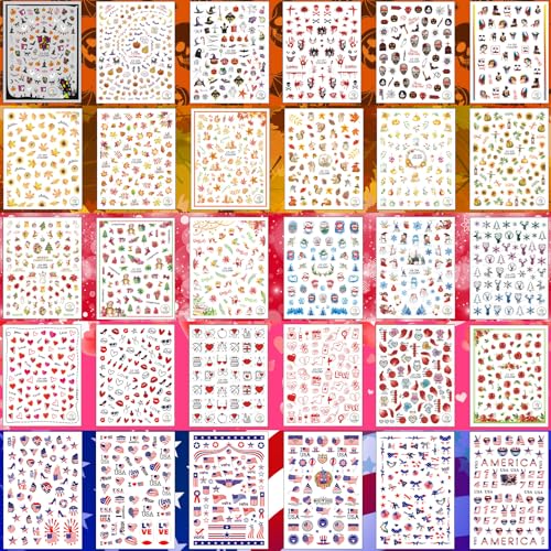 All Holiday Nail Stickers, 30 Sheets Self-Adhesive Nail Art Decals B2397