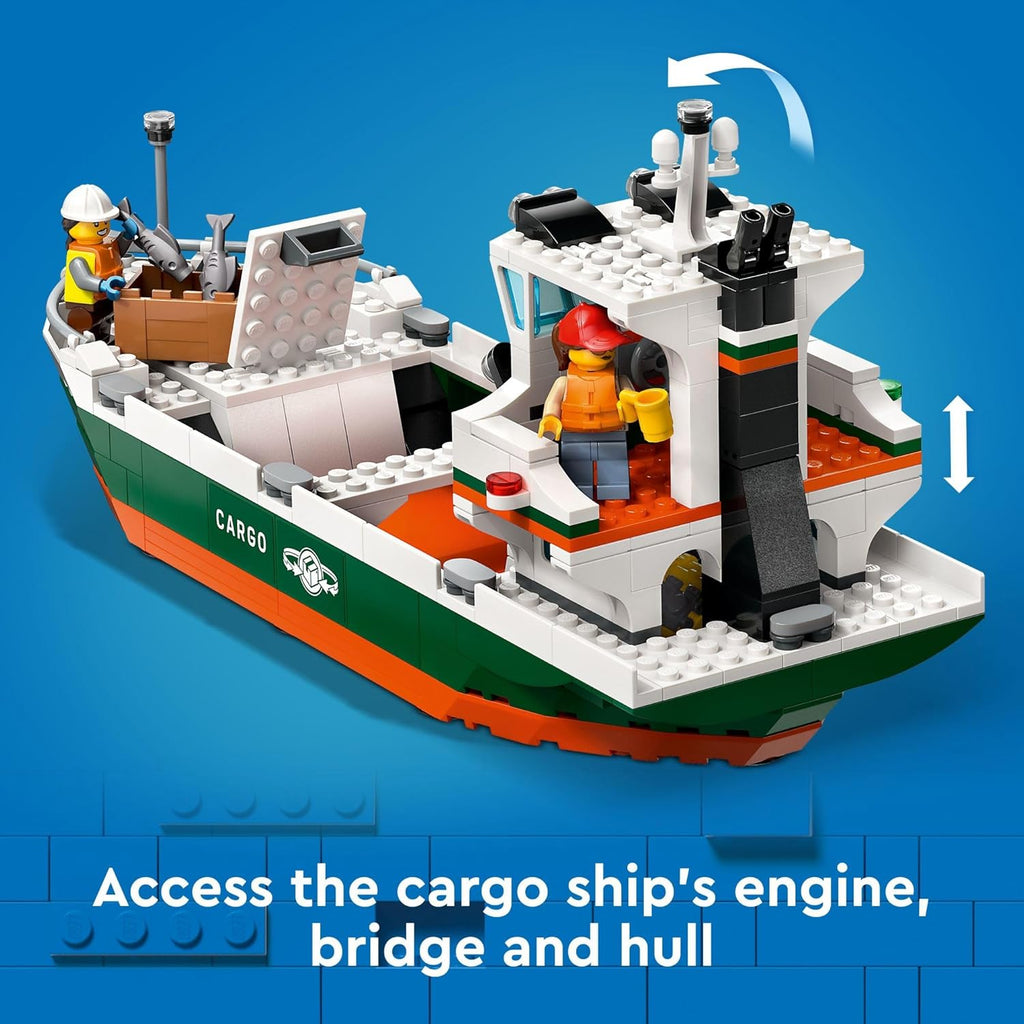 LEGO City Seaside Harbor with Cargo Ship Toy, Model Container Crane and Boat with 8 Minifigures Y837552