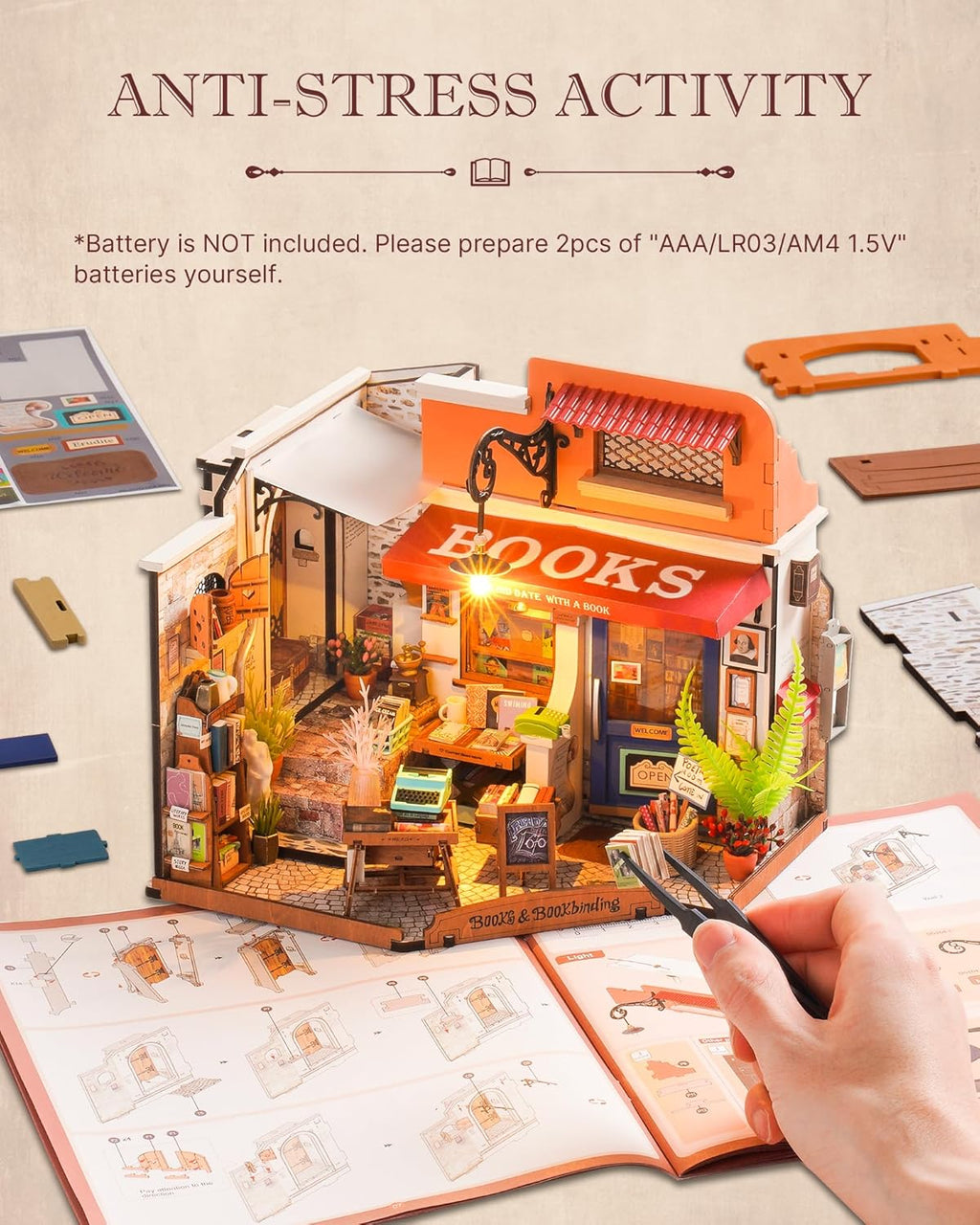 DIY Miniature House Kit 1:20 Scale Bookstore with LED Lights Q9311
