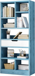 Bright Blue 8 Cubes Wooden Bookcase with Drawer J61506