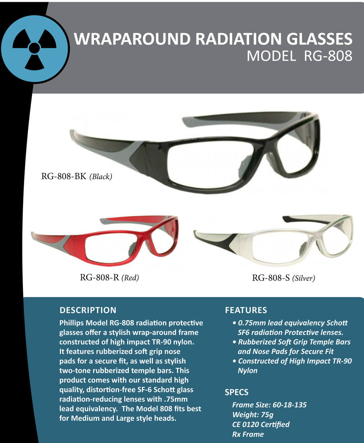 Black Wrap Frame Radiation Safety Glasses Y54611