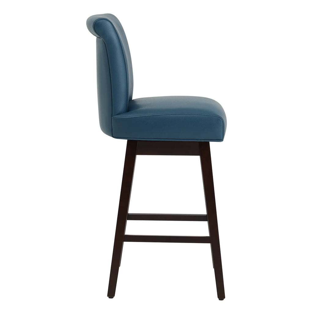 Dark Blue Faux Leather Upholstered Swivel Counter Bar Stools Set of 2 S302