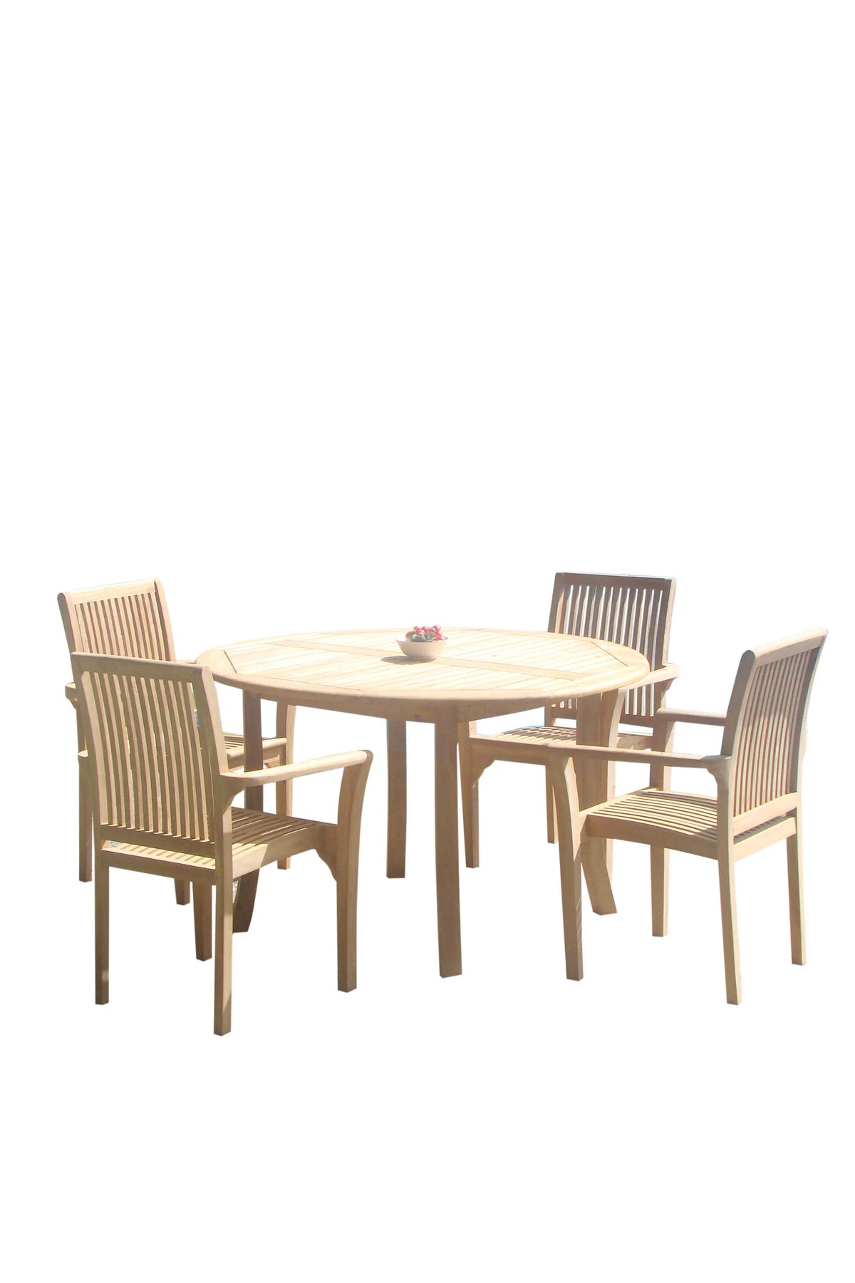 Grade-A Teak 5 Pc Dining Set with 52" Round Table and 4 Stacking Arm Chairs Q244