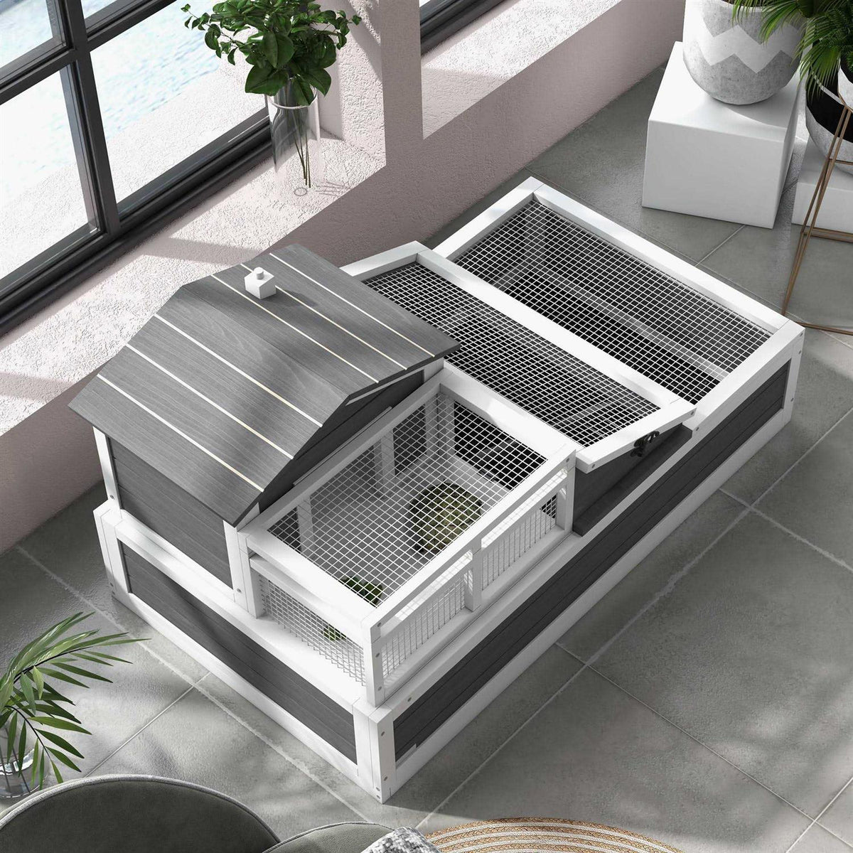 3-Room Wooden Tortoise Habitat House with Balcony J693174