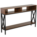 Light Walnut Wood Grain and Black Console Table with Shelf C9249