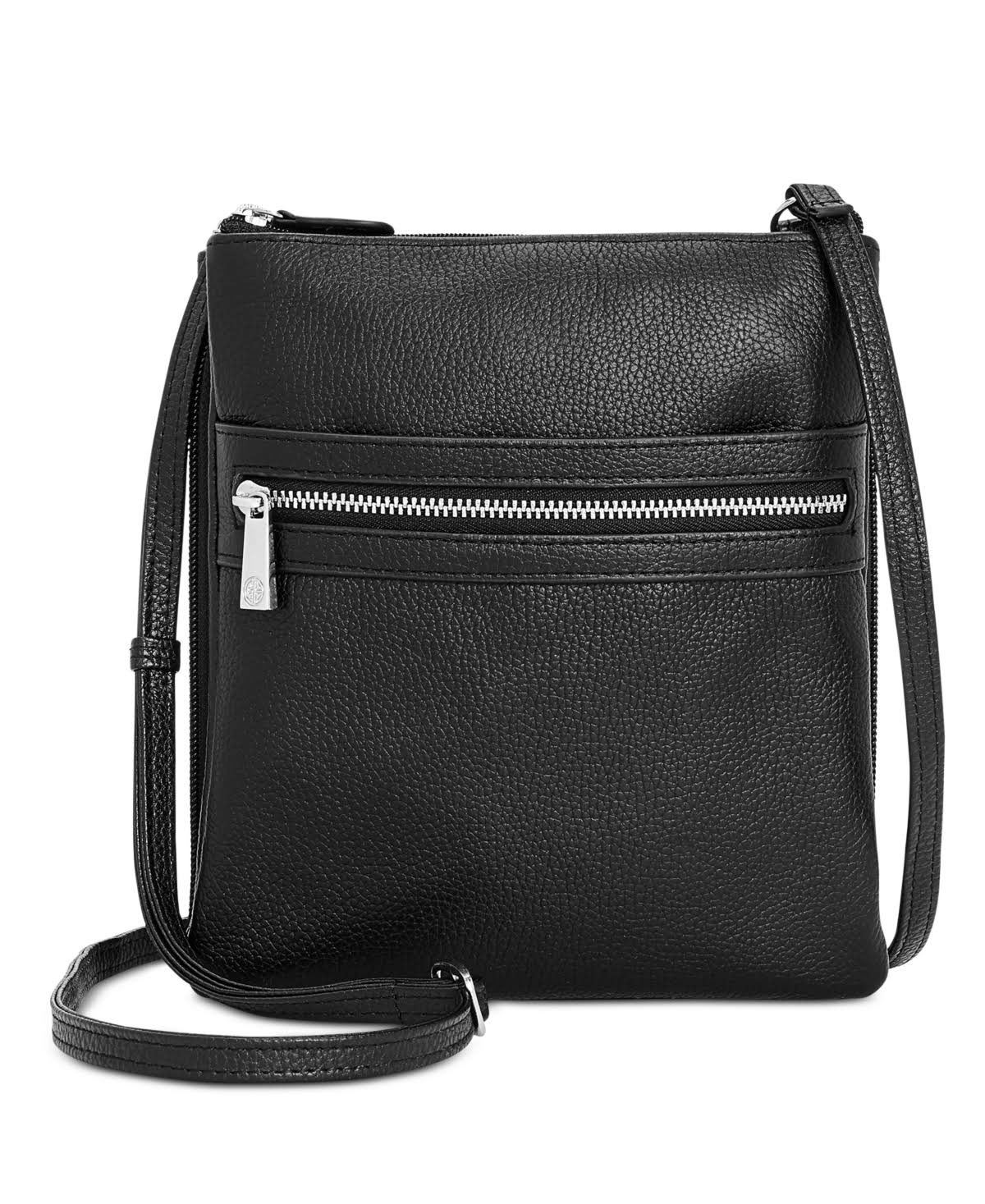 Triple-Zip Pebble Leather Crossbody Black/Silver F3895