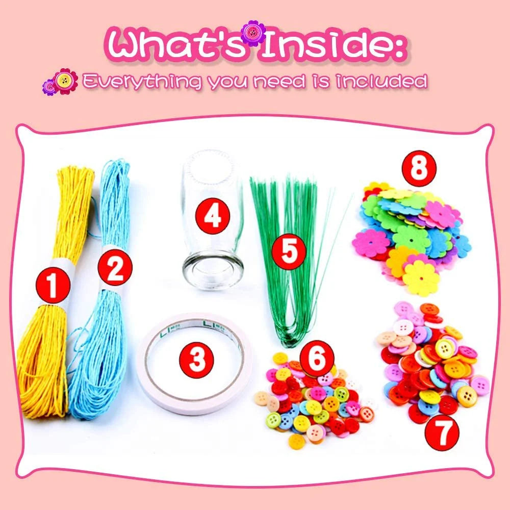 Flower Craft Kit with Buttons and Felt Vase Arts Toy F937077