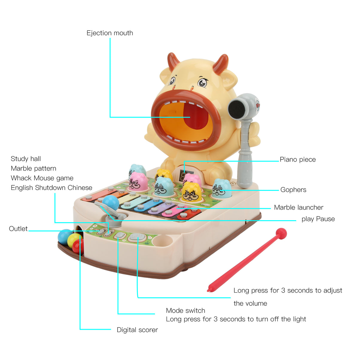 Whack Mouse Game Early Education Toy for Kids Over 3 Years Old A855