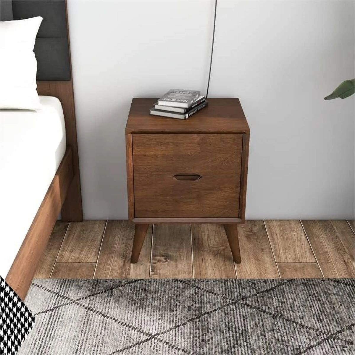Walnut Brown 2-Drawer Solid Wood Nightstand F509