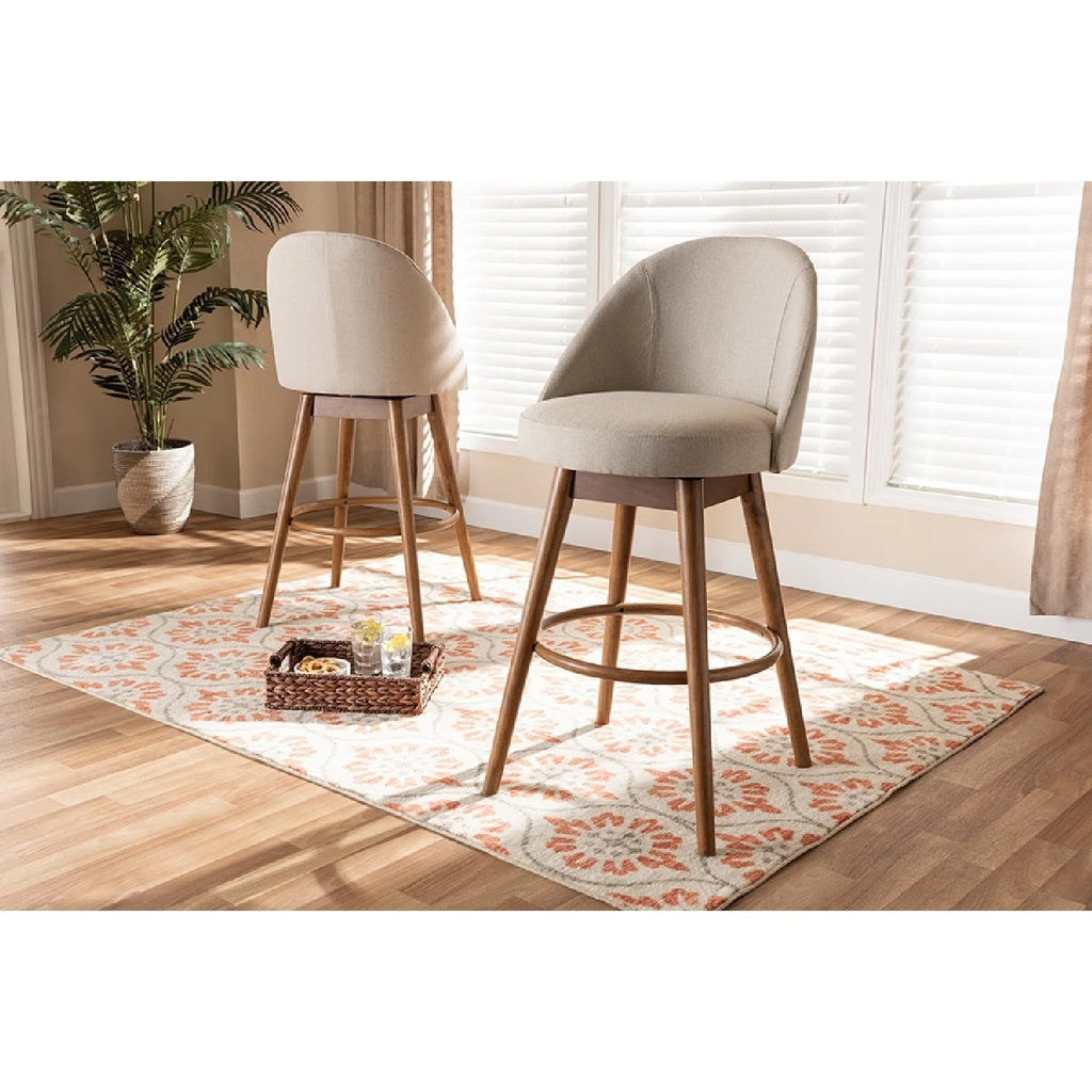 Light Beige Fabric Upholstered Wood Swivel Bar Stool Set of 2 G347387