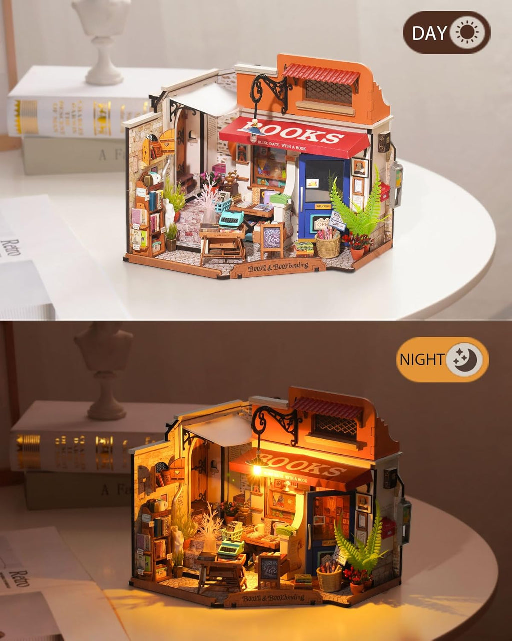 DIY Miniature House Kit 1:20 Scale Bookstore with LED Lights Q9311