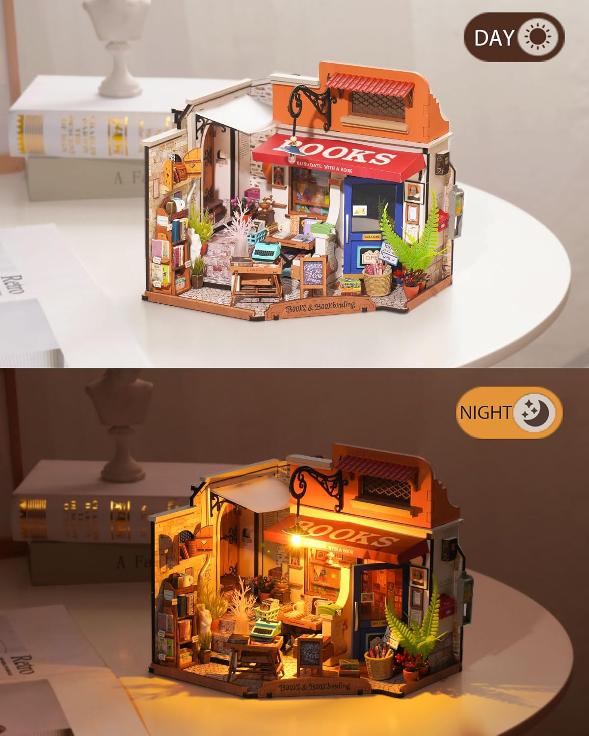 DIY Miniature House Kit 1:20 Scale Bookstore with LED Lights Q9311