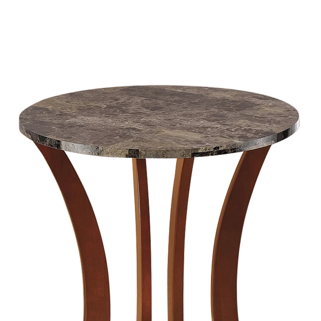 Brown Wooden Plant Stand With Faux Marble Top K23880