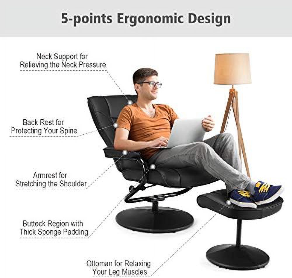 Swivel Recliner Chair with Footrest Stool Ottoman Set Black V462