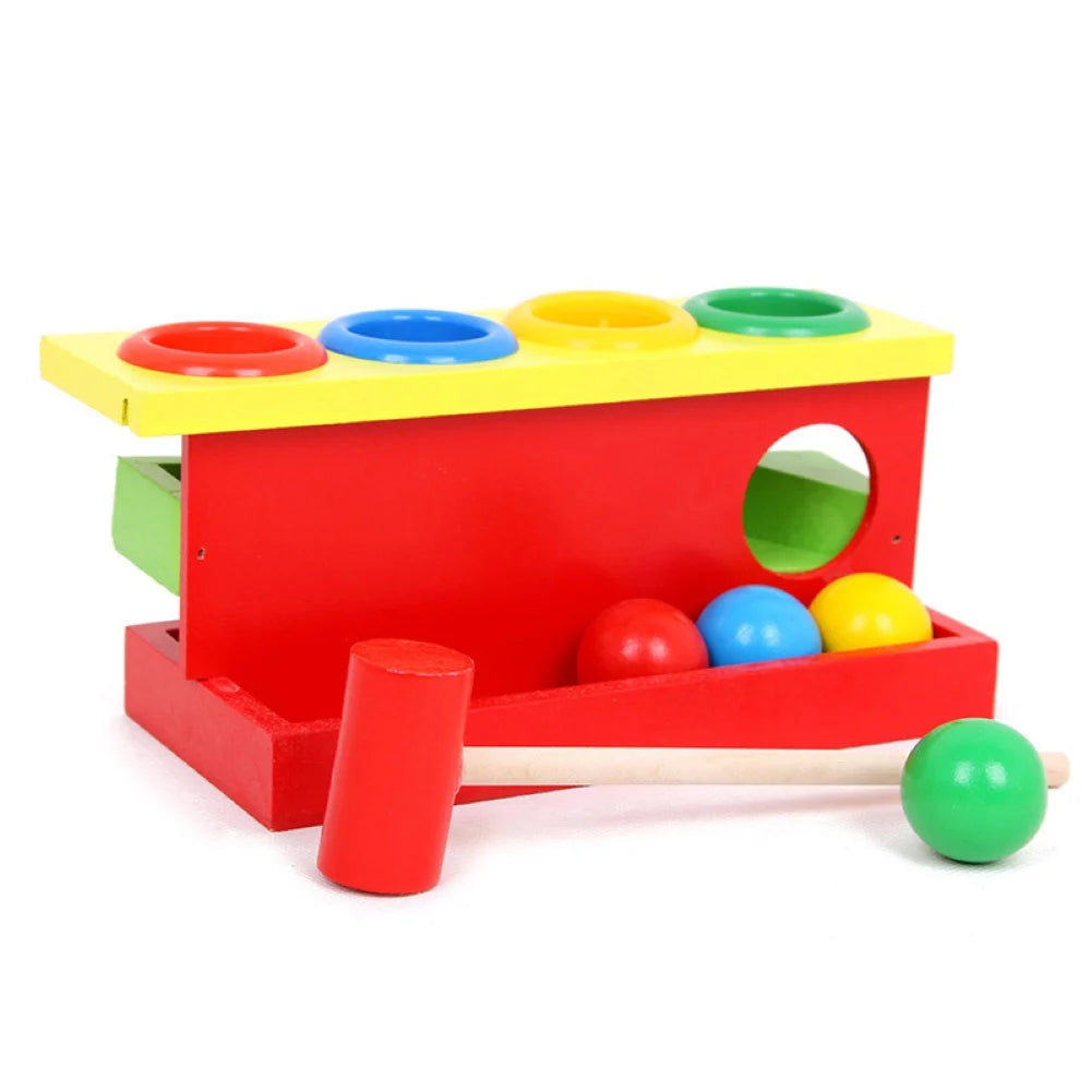 Kid Wooden Color Match Hammering Ball Box Puzzle Game Hand Piling Interactive Toy C2343