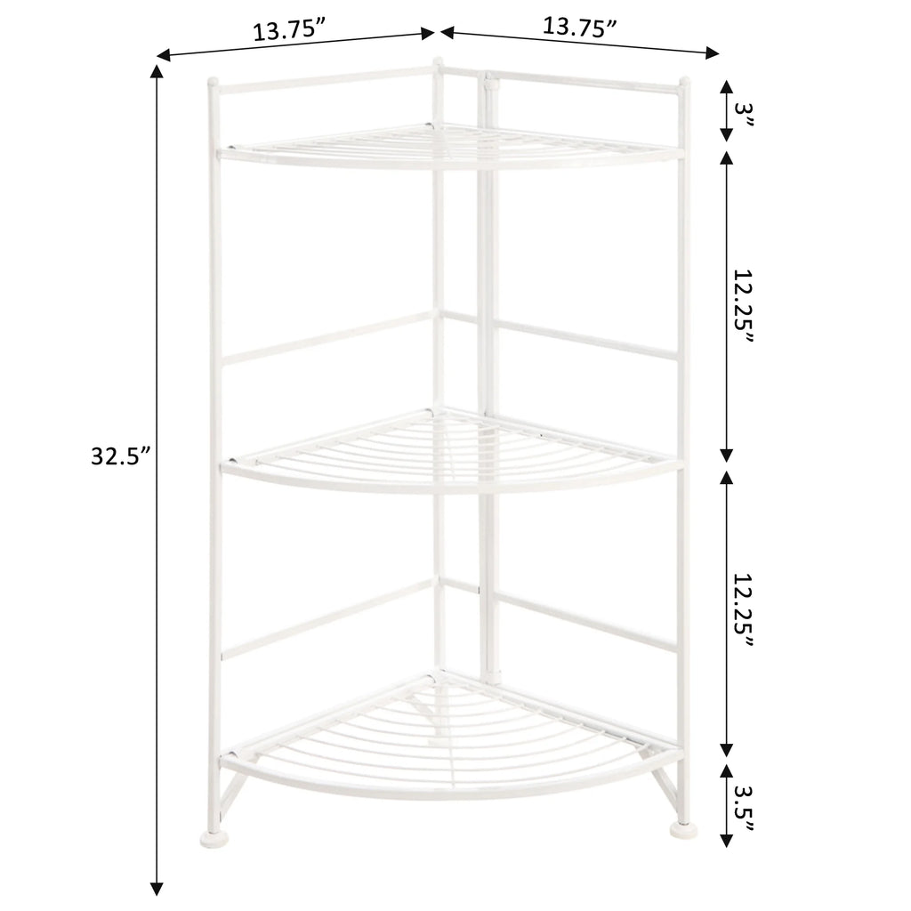 White 3 Tier Folding Metal Corner Shelf M98323