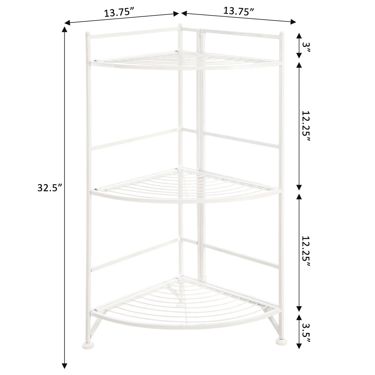 White 3 Tier Folding Metal Corner Shelf M98323