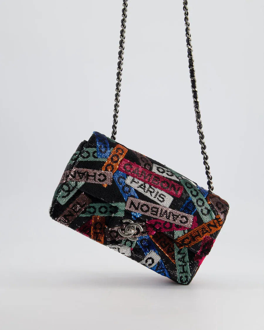 Black Sequins Mini Rectangular Single Flap Bag K348769