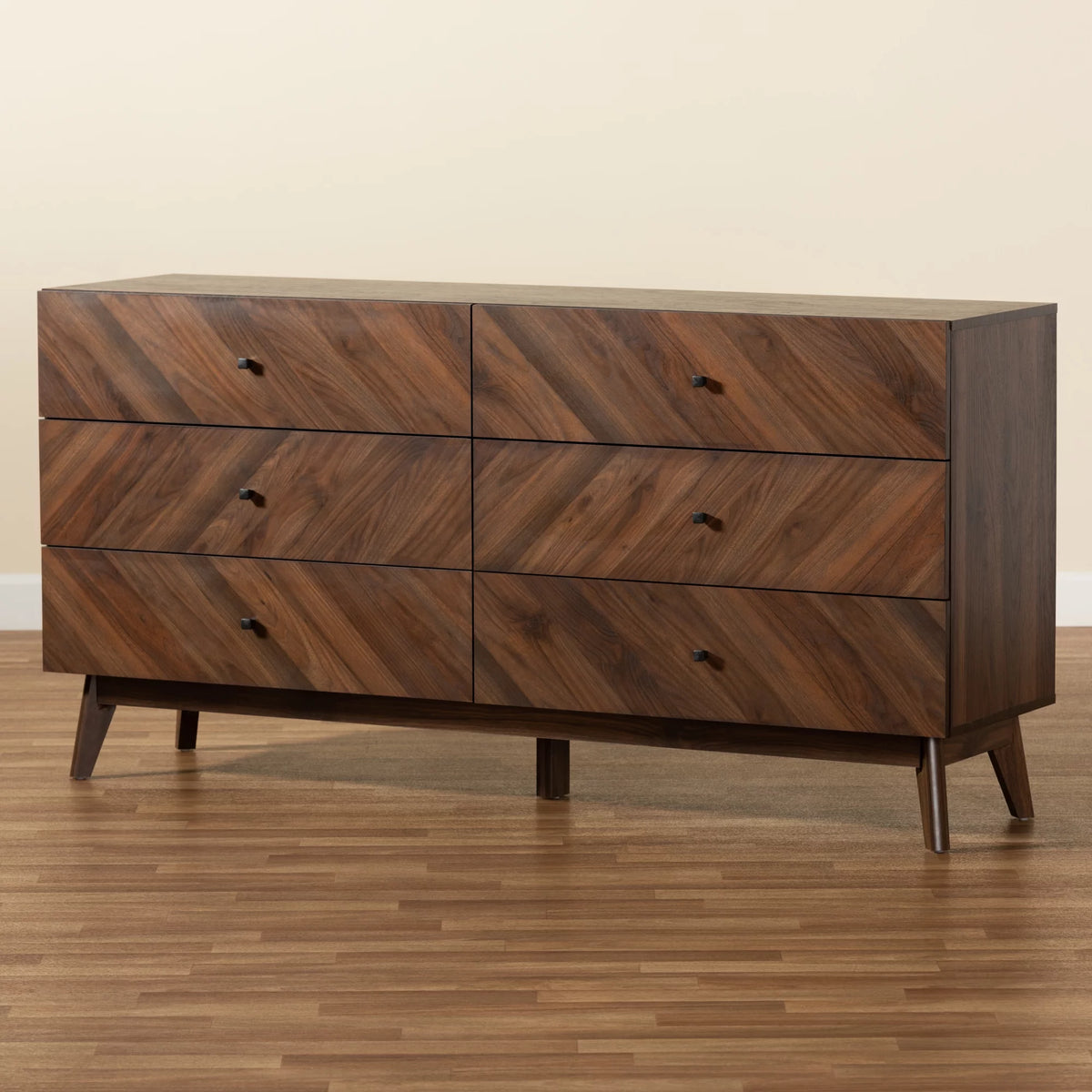 Walnut Brown Wood 6-Drawer Dresser K22234