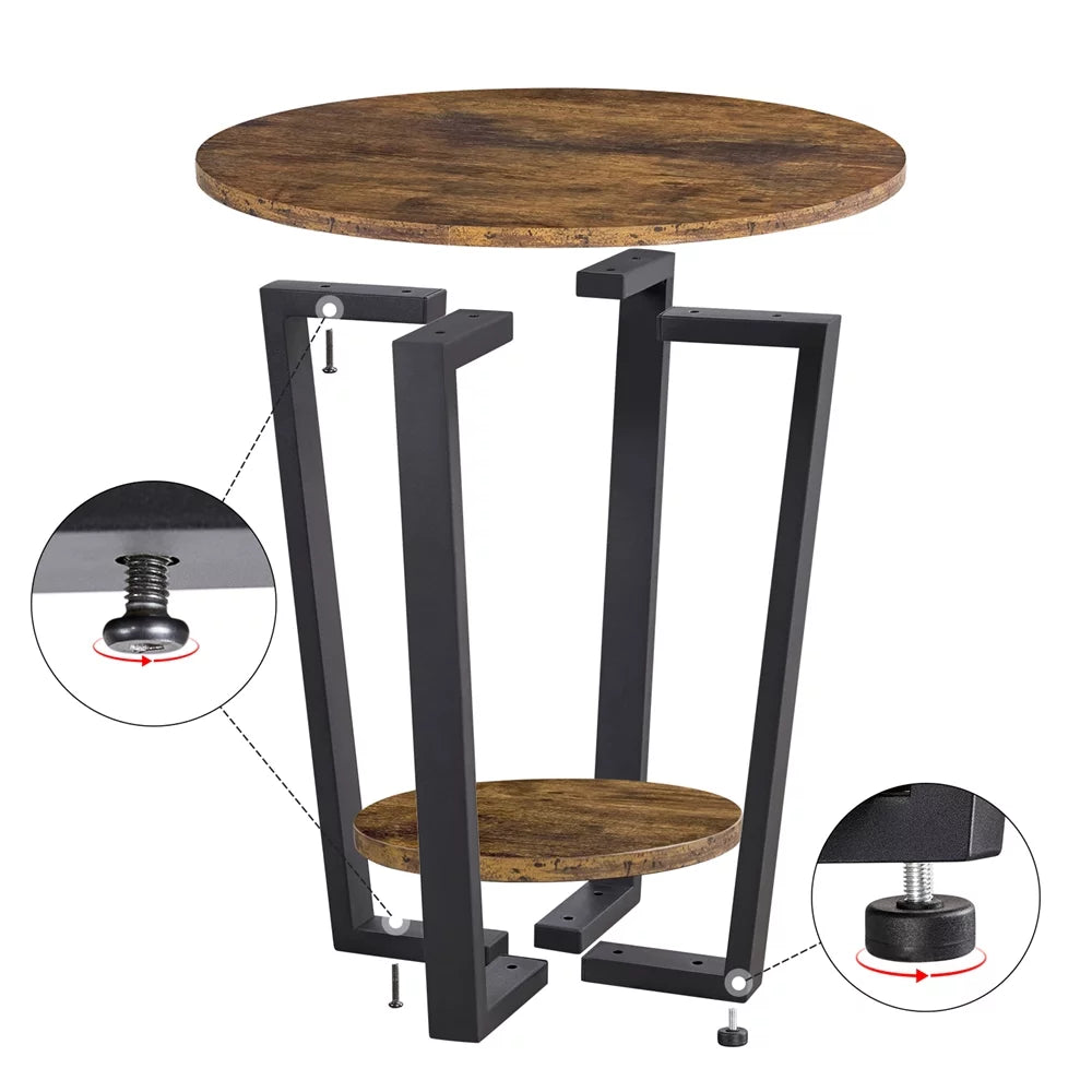 Brown Metal Side Table with Storage Rack S9466
