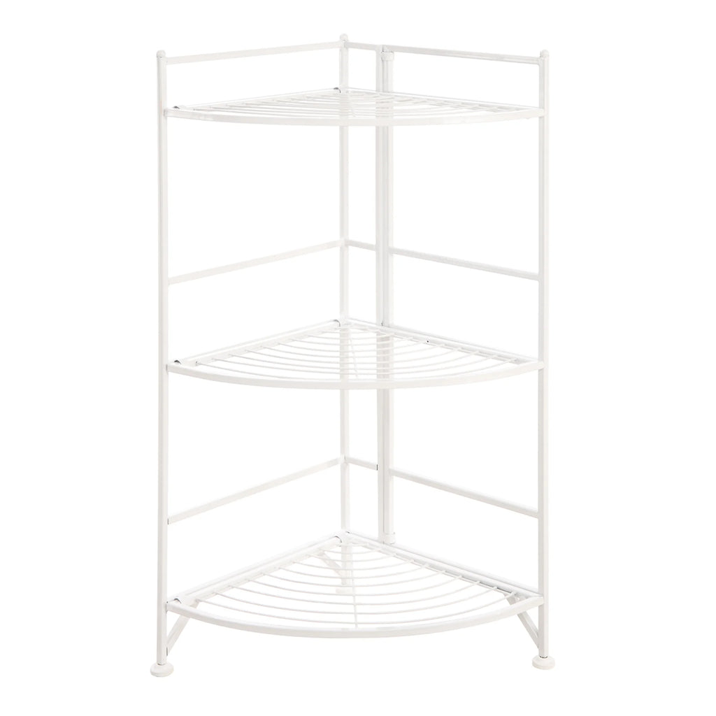 White 3 Tier Folding Metal Corner Shelf M98323