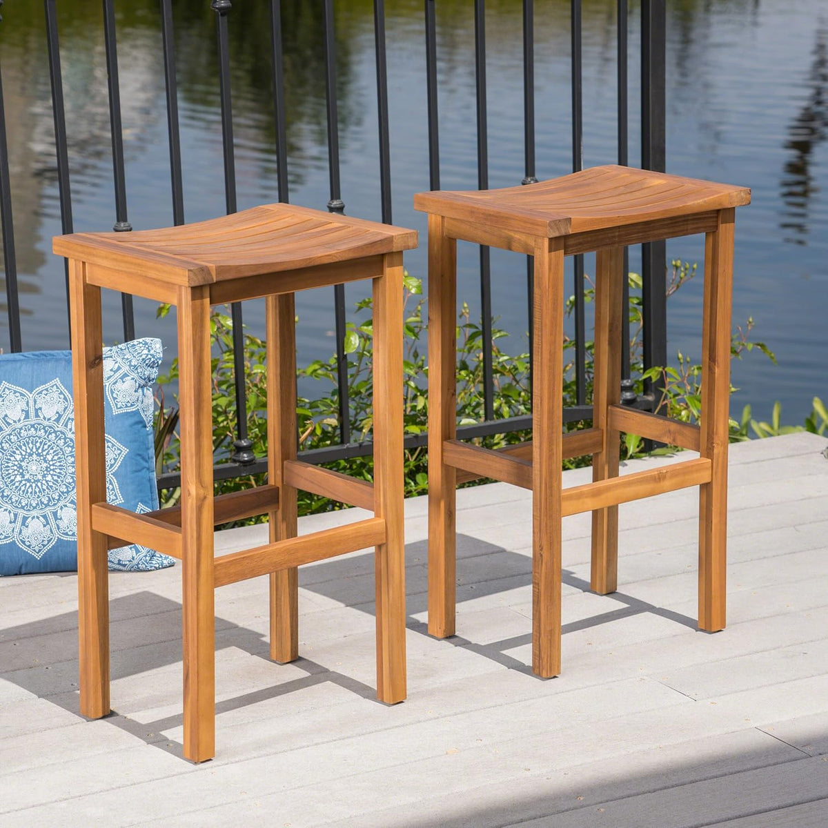 2-Pcs Set Acacia Wood Barstools U1184