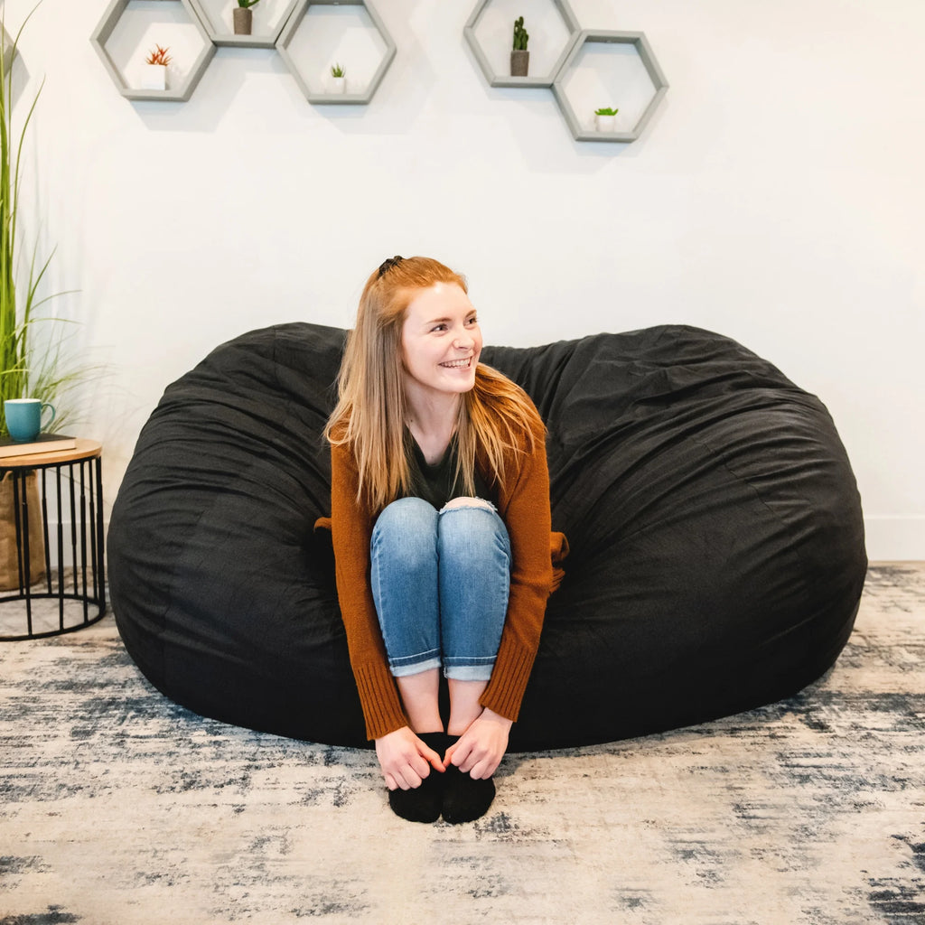 Black 6 feet Foam Filled Bean Bag Chair with Removable Cover H468793