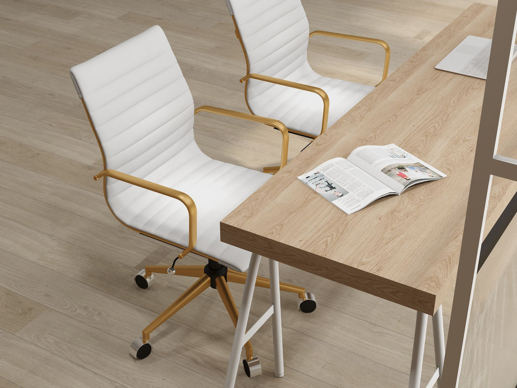 White Leather Adjustable Swivel Office Chair A3428